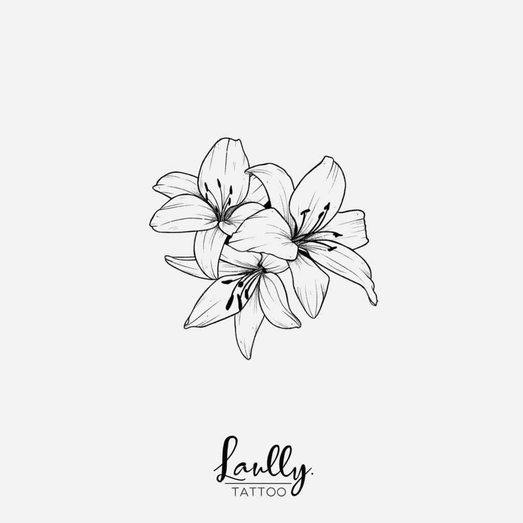 bouquet floral de lys en flash tatouage à la main de bois