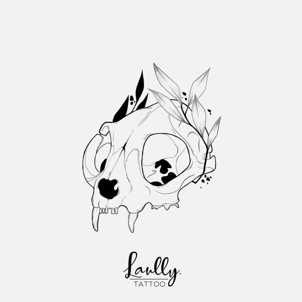 crâne de chat shop de tatouage flash la main de bois