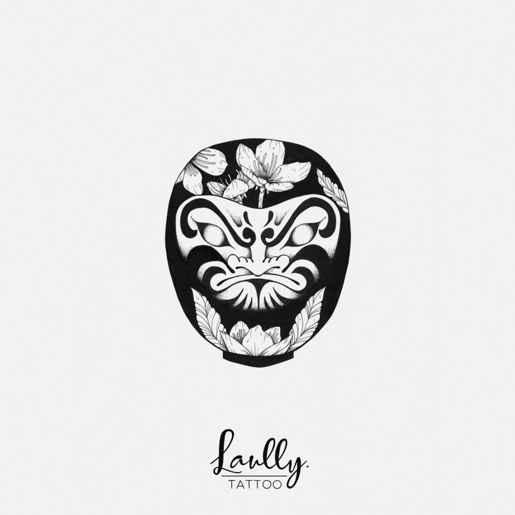 flash tatouage daruma noir floral la valette-du-var