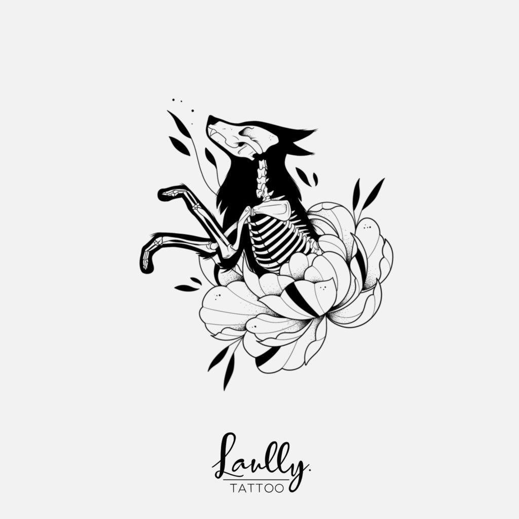 squelette loup et sa fleur à la main de bois à toulon