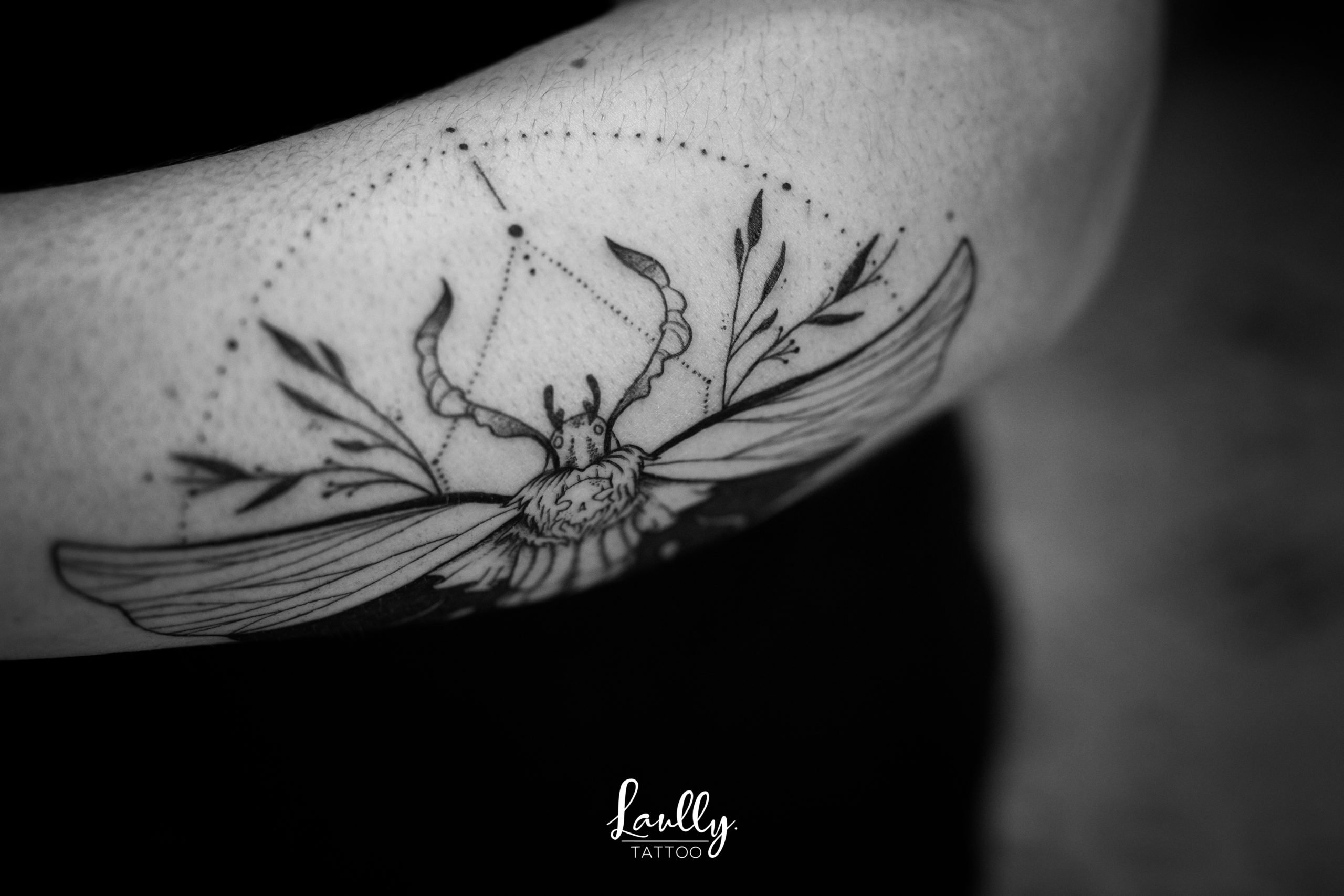 tatouage à la main de bois papillon de nuit